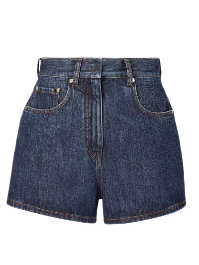Fendi Embellished Five-pocket Mini Shorts In Blu