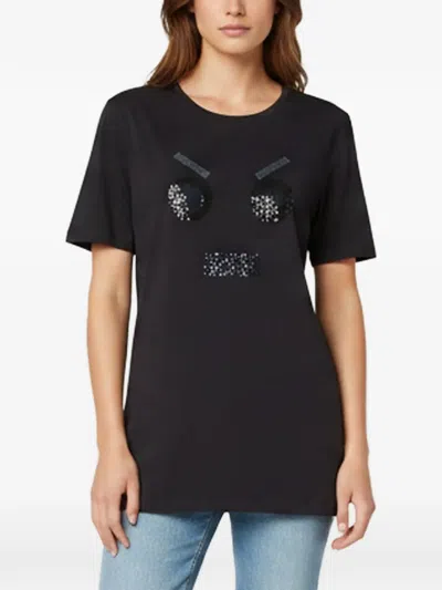 Pre-owned Fendi Embellished Jersey T-shirt In Blue