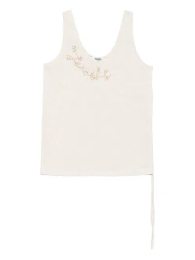 Fendi Embellished Tank Top In White