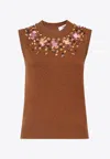 Fendi Embellished Wool And Cashmere Knit Top In Brown