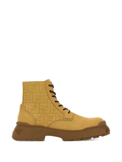 Fendi Elegant Nubuck Leather Boots With Embossed Motif For Men In Brown