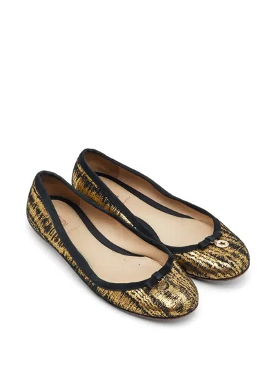 Pre-owned Fendi Embossed Ballet Flats In Gold
