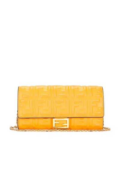 Pre-owned Fendi Embossed Ff Continental Wallet On Chain In Orange