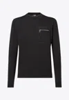 Fendi Knit Sweater With Ribbed Cuffs And Pocket In Black