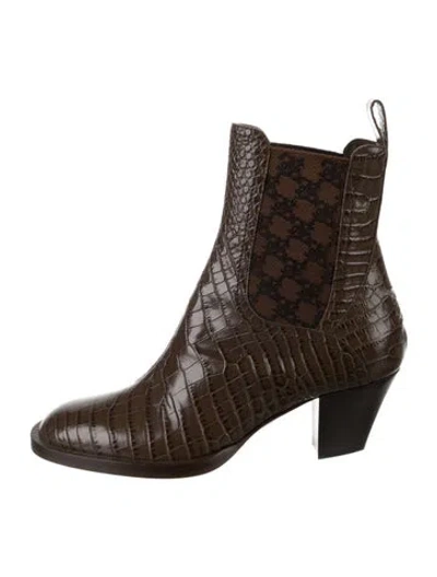 Pre-owned Fendi Embossed Leather Animal Print Chelsea Boots In Brown