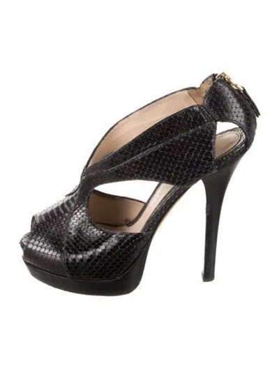 Pre-owned Fendi Embossed Leather Animal Print Mules In Black