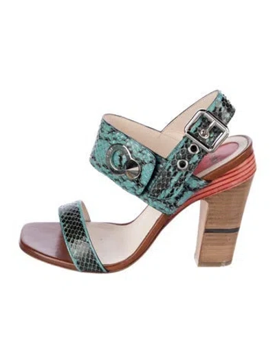 Pre-owned Fendi Embossed Leather Animal Print Sandals In Multicolor