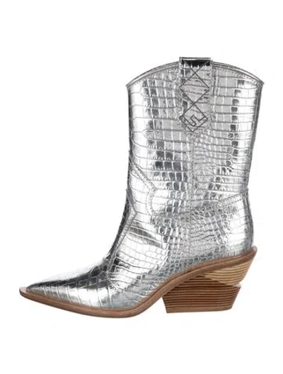 Pre-owned Fendi Embossed Leather Animal Print Western Boots In Metallic/silver