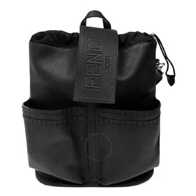 Fendi Embossed Leather Backpack In Black