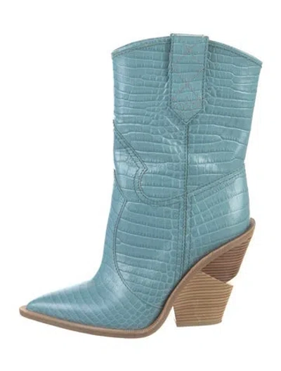 Pre-owned Fendi Embossed Leather Boots In Blue