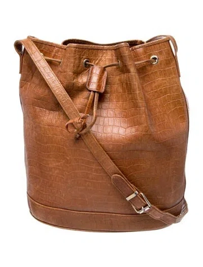 Pre-owned Fendi Embossed Leather Bucket Bag Vintage In Brown