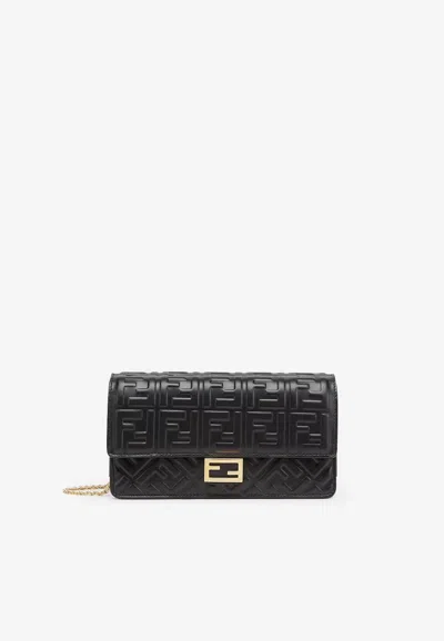 Fendi Embossed Leather Crossbody Bag In Black