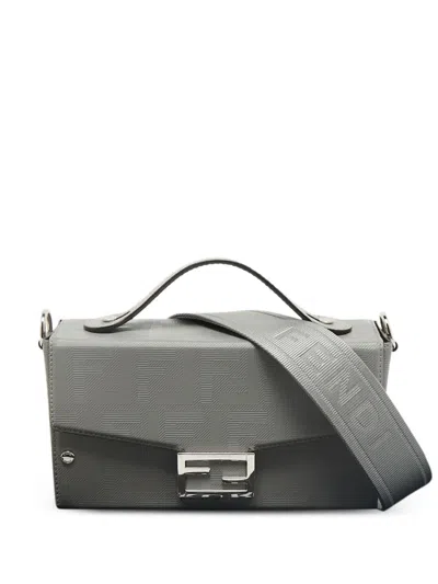 Pre-owned Fendi Embossed-leather Tote Bag In Gray