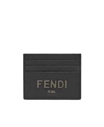 Fendi Embossed-logo Cardholder In Black