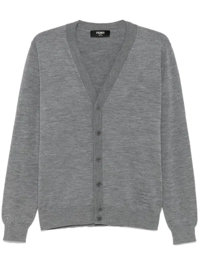 Fendi Embossed-logo Cardigan In Multicolor