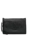 Fendi Embossed-logo Clutch Bag In Black