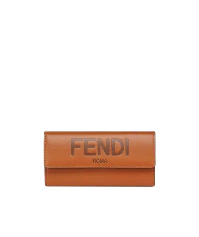 Fendi Embossed Logo Continental Wallet In Brown