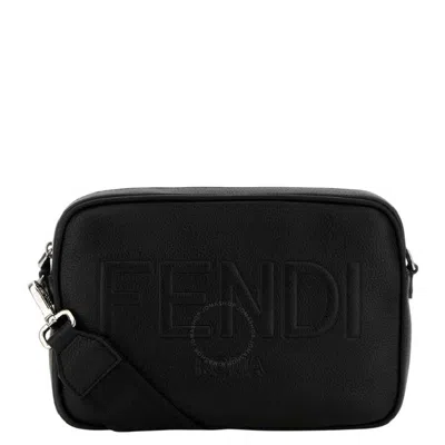 Fendi Embossed Logo Leather Messenger Bag In Black