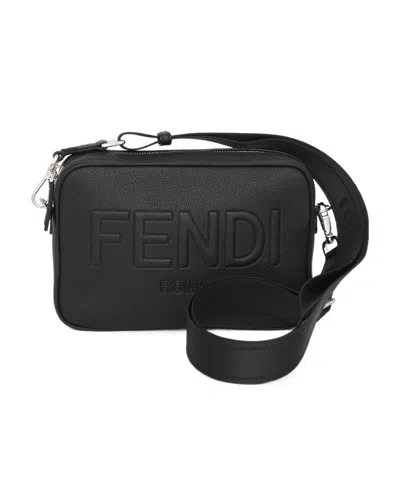 Fendi Embossed-logo Shoulder Bag In Black