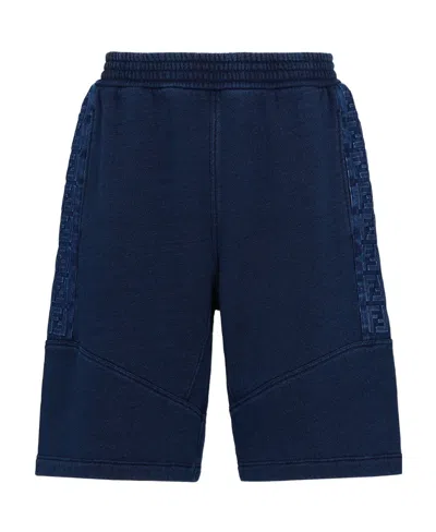 Fendi Embossed-monogram Denim Shorts In Black