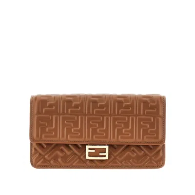 Fendi Embossed Nappa Leather 'baguette' Clutch In Brown
