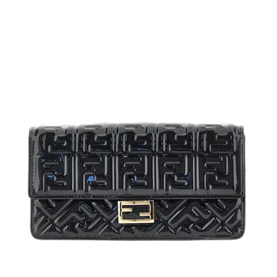 Fendi Baguette Ff-embossed Clutch Bag In Black