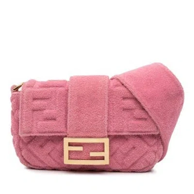 Pre-owned Fendi Embossed Terry Cloth Ff 1974 Convertible Belt Baguette In Pink