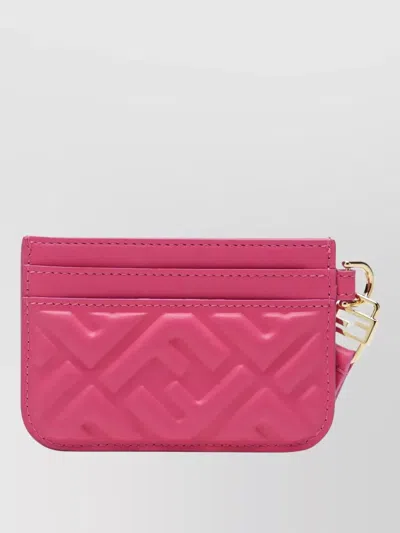 Fendi Embossed Wallet Cardholder Gold Tone Hardware In Pink