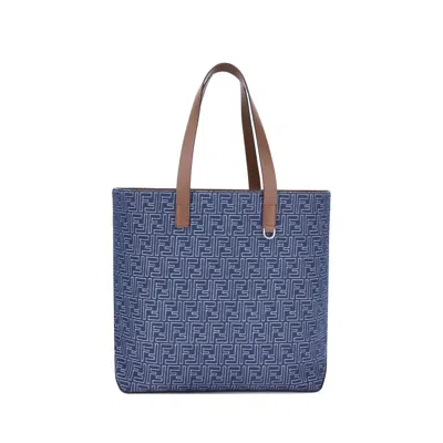 Fendi Embroderied Denim Tote Bag In Blue