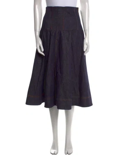 Pre-owned Fendi Embroidered Accent Midi Length Skirt In Blue