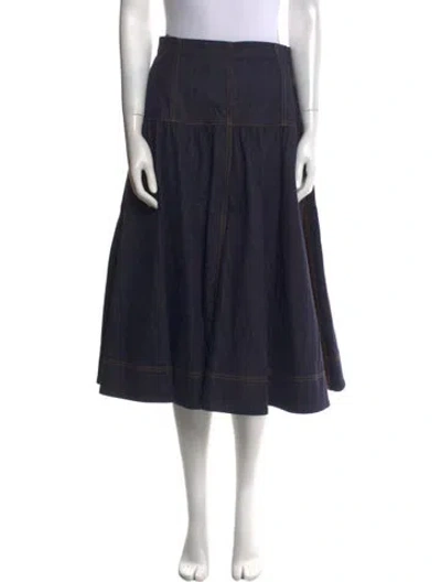 Pre-owned Fendi Embroidered Accent Midi Length Skirt In Blue