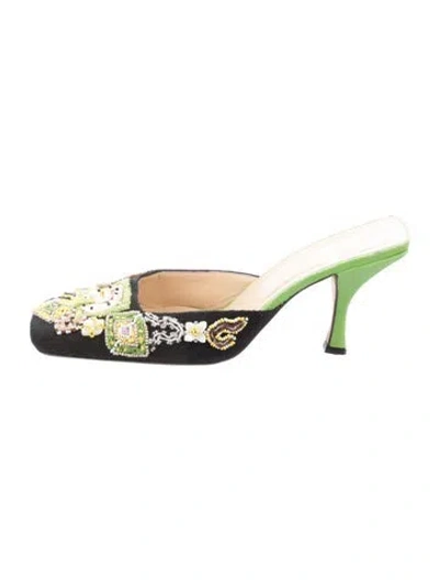 Pre-owned Fendi Embroidered Accent Mules In Black