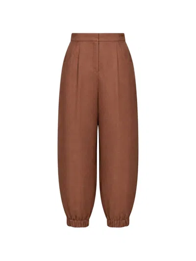 Fendi Embroidered Balloon-fit Trousers In Brown