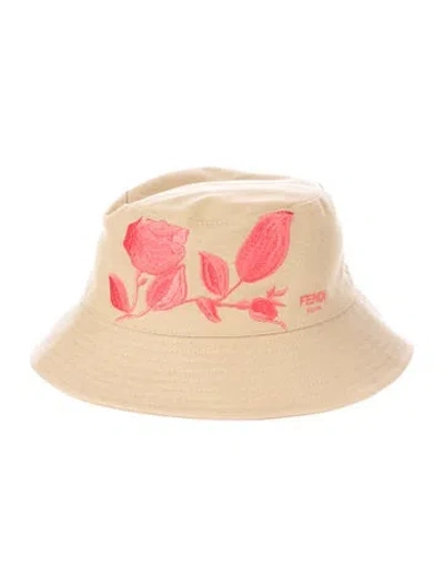 Pre-owned Fendi Embroidered Bucket Hat In Neutrals