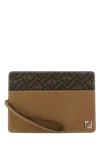 FENDI EMBROIDERED CANVAS AND LEATHER STANDING CLUTCH