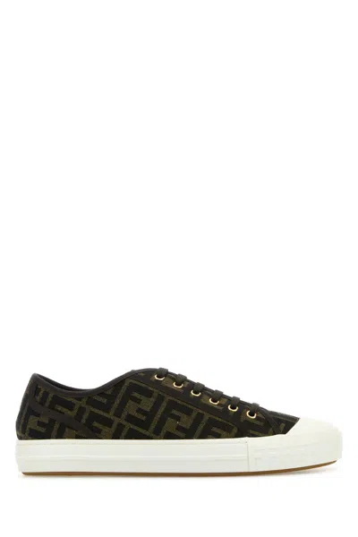 Fendi Men Brown Sneaker With All-over Ff Motif In Fabric Man In Black