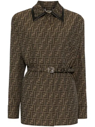 Fendi Embroidered Canvas Shirt In Brown
