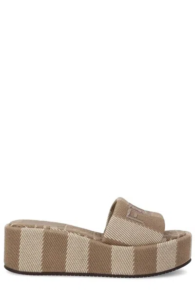 Fendi Embroidered Canvas Slippers