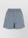 Fendi Embroidered Chambray Shorts With All-over Pattern