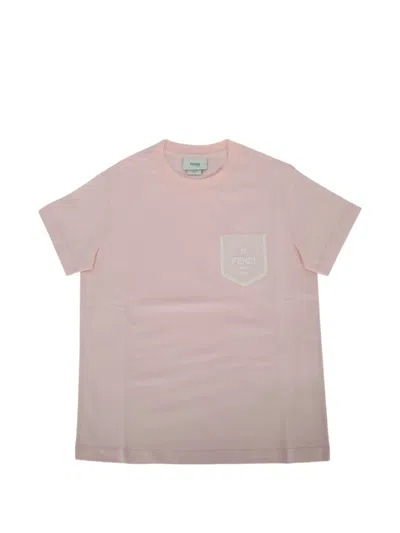 Fendi Kids Patch-pocket Tonal Logo T-shirt In Pink