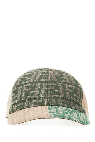 Fendi Embroidered Cotton Blend Baseball Cap In Green