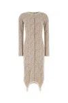 Fendi Embroidered Cotton Blend Dress In Brown