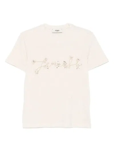 FENDI FENDI EMBROIDERED COTTON BLEND T-SHIRT