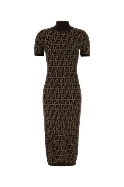 Fendi Embroidered Cotton Dress In Multicolor