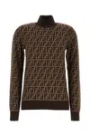 Fendi Ff Jacquard Turtleneck Sweater In Brown
