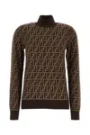 Fendi Ff Jacquard Turtleneck Sweater In Brown