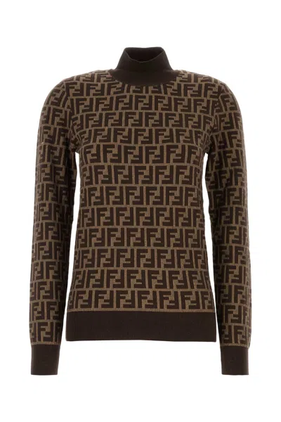 Fendi Embroidered Cotton Sweater In Brown