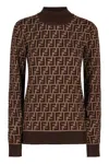Fendi Ff Jacquard Turtleneck Sweater In Brown
