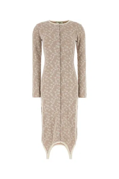 Fendi Embroidered Cotton-blend Floral Mini Dress In Neutral