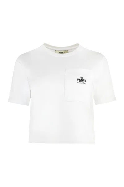 Fendi Embroidered Crewneck T Shirt In White